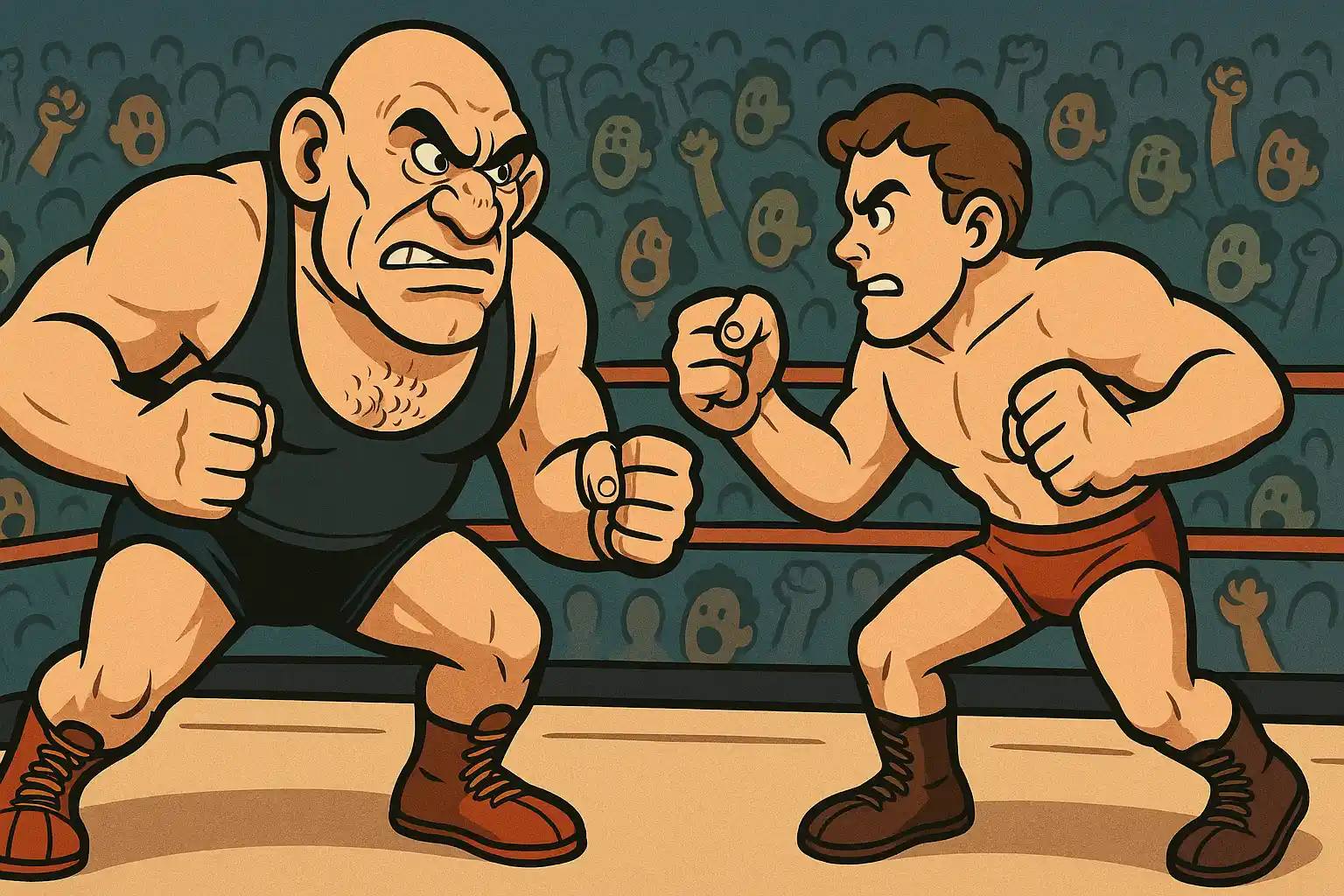 Maurice Tillet wrestling - cartoon style